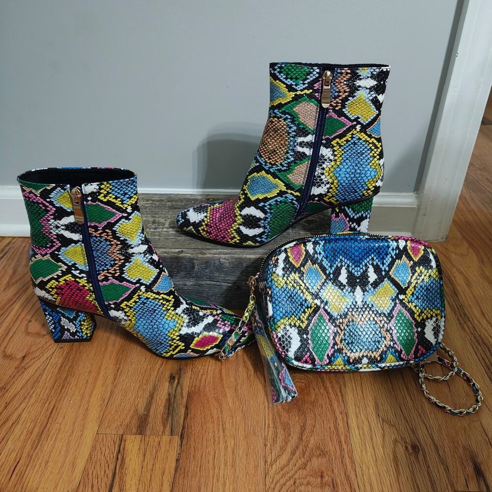Wetkiss Snakeskin Boots & 3 AM Forever Crossbody Bag Set Sz 8.5 Python